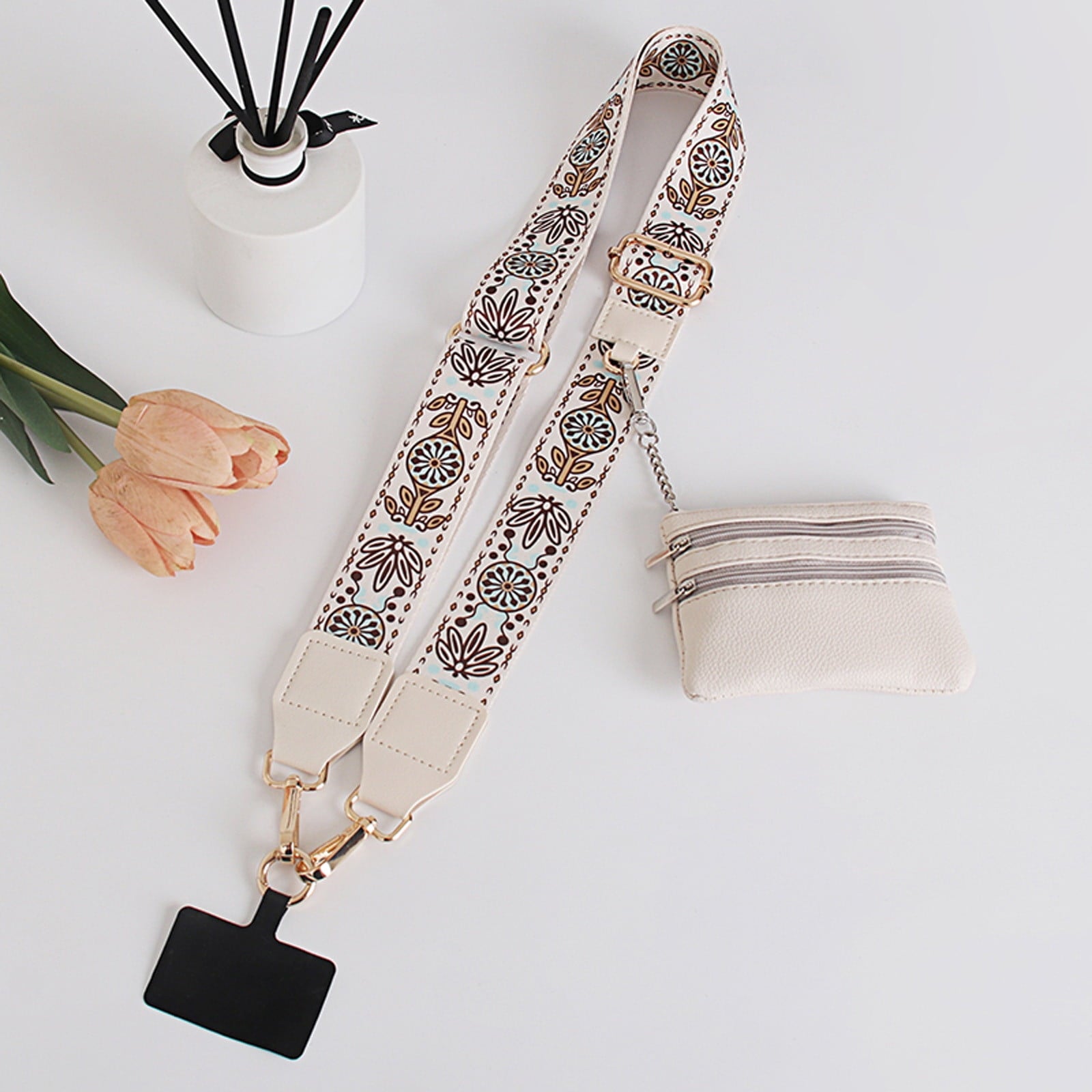 Clip and Go Phone Strap with Zipper Pouch,Crossbody Adjustable Chain Lanyard with PU Leather Wallet for All Phones F-A 2PCS