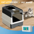 Huge Cat Litter Box Bundle with Free 80 Pet Wipes & Scoop, Drawer Type Enclosed Potty, Anti-Splashing Cat Toilet Kit for Big Cats