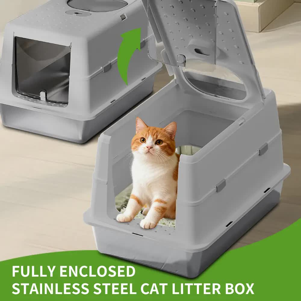 Extra Large Hooded Cat Litter Box，Top Entry Enclosed Potty with Deep Drawer, Anti-Splashing Cat Toilet Loo for Big Cats