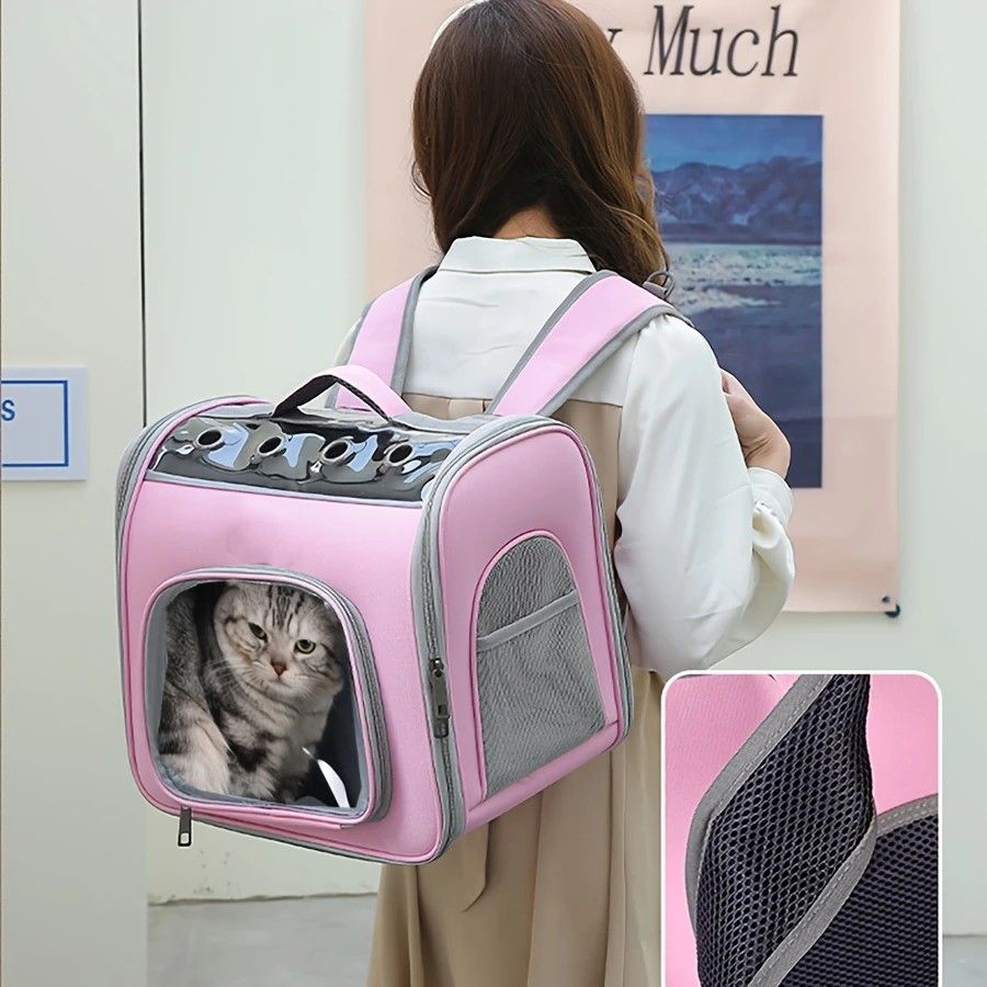 Pet Backpack Portable Transparent Foldable Comfort Design Hands-Free Travel for Cats Small Dogs(grey)