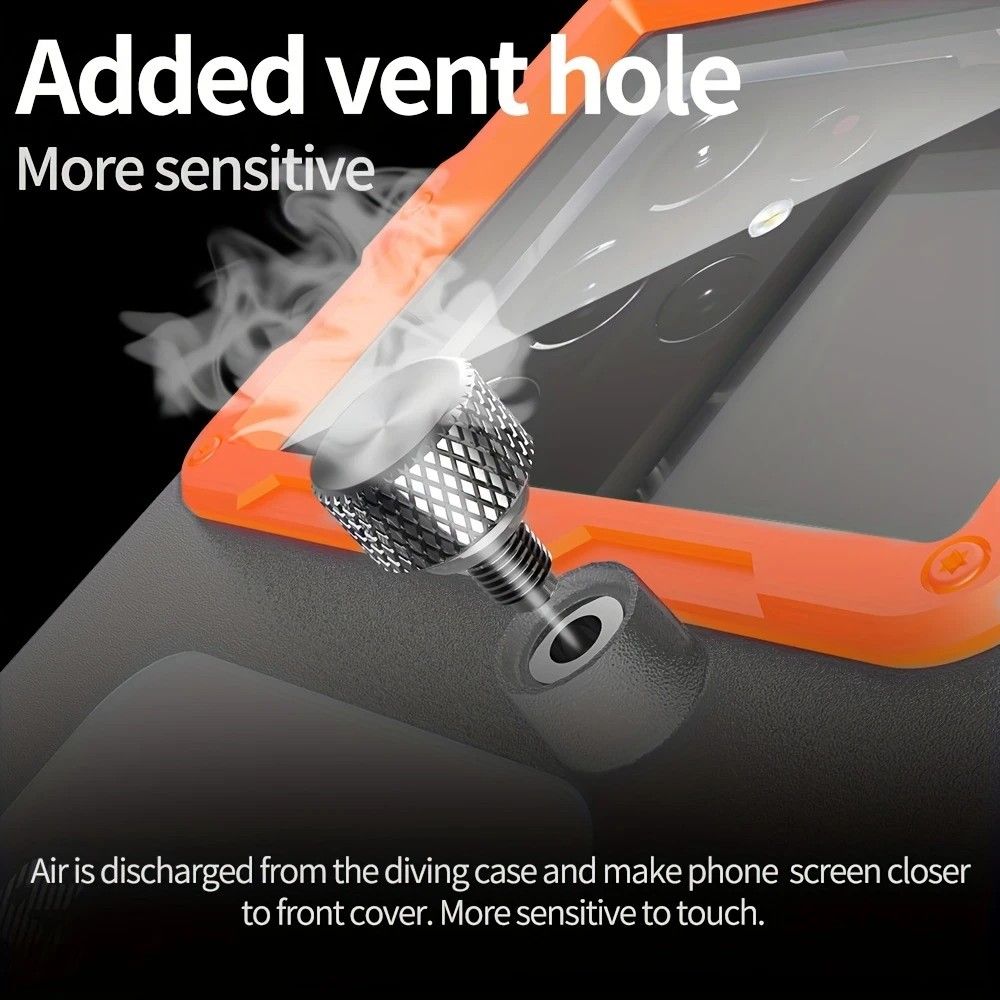 15m Waterproof Phone Case for Diving & Surfing - 1 Hour Underwater Shooting, Dual Seal, Zinc Alloy Buckle, Fits iPhone Samsung Xiaomi up to 6.9 Inch(black+orange)
