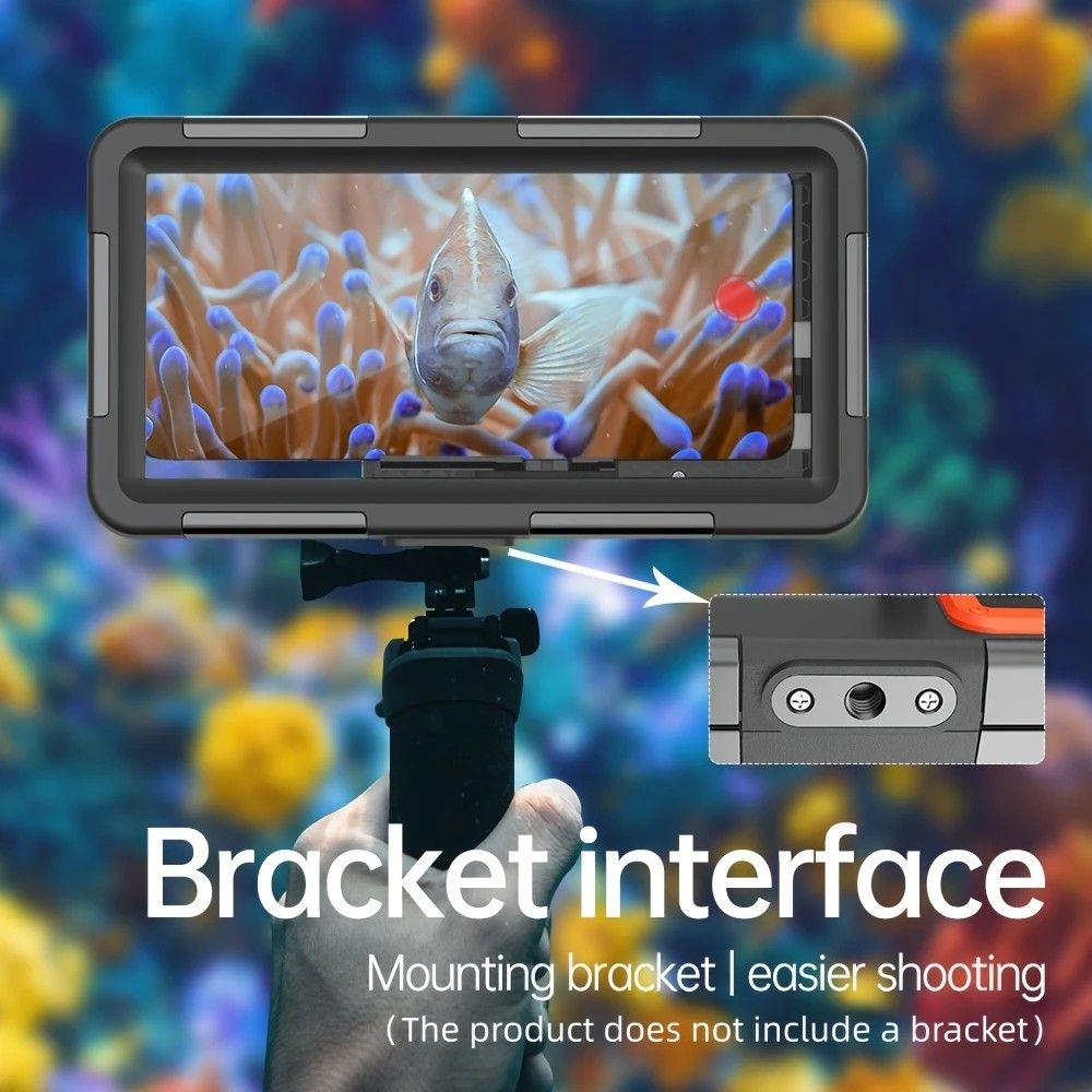 15m Waterproof Phone Case for Diving & Surfing - 1 Hour Underwater Shooting, Dual Seal, Zinc Alloy Buckle, Fits iPhone Samsung Xiaomi up to 6.9 Inch(black+orange)