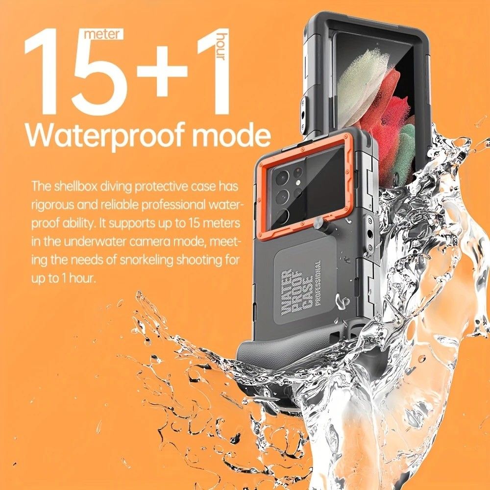 15m Waterproof Phone Case for Diving & Surfing - 1 Hour Underwater Shooting, Dual Seal, Zinc Alloy Buckle, Fits iPhone Samsung Xiaomi up to 6.9 Inch(yellow+black)