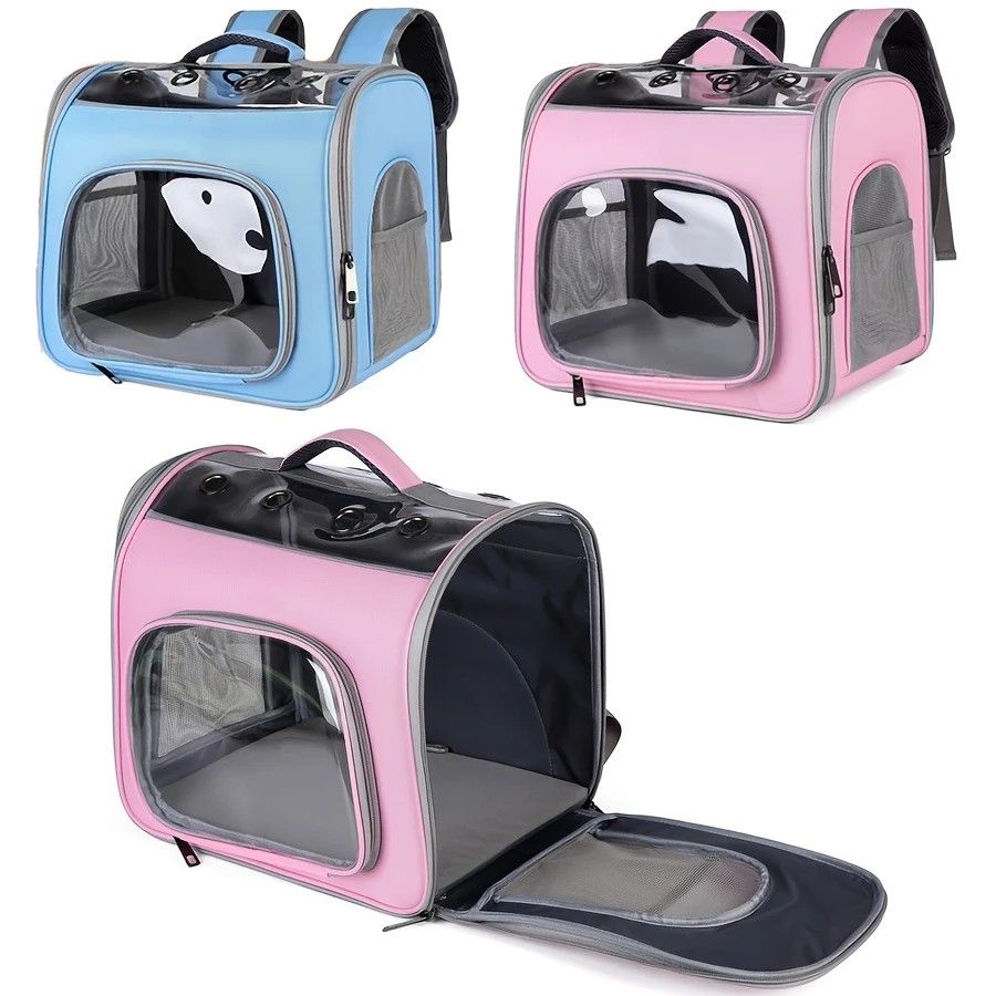 Pet Backpack Portable Transparent Foldable Comfort Design Hands-Free Travel for Cats Small Dogs(BLUE)
