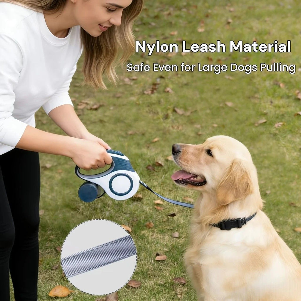 Multi-function Automatic Retractable Pet Leash: High-Strength Anti-Break, One-Click Lock, Comfortable Grip, Eco-Friendly Waste Disposal, 5 Meters/196.85 Inches for Secure Dog Walking(blue)
