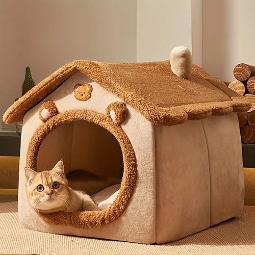 1 Pet Bed House for Cats, Detachable and Washable Cat House, Soft and Warm Winter Cat Bed, Small Dog Cave Nest( NO: L)