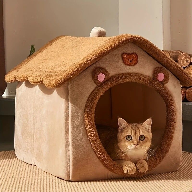 1 Pet Bed House for Cats, Detachable and Washable Cat House, Soft and Warm Winter Cat Bed, Small Dog Cave Nest( NO: L)