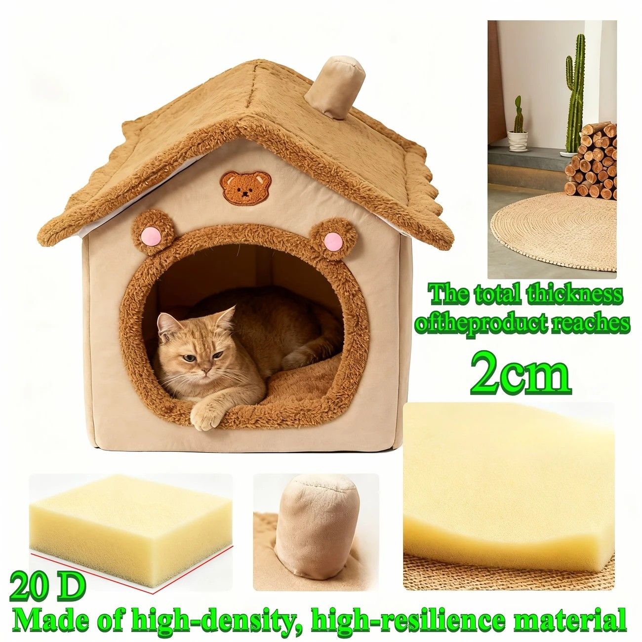 1 Pet Bed House for Cats, Detachable and Washable Cat House, Soft and Warm Winter Cat Bed, Small Dog Cave Nest( NO: L)