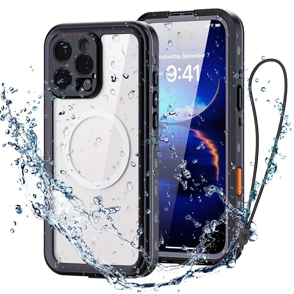 iPhone 16 Pro Max Waterproof Phone Case IP68 Drop Protection Snow Dust Resistant with Lanyard for Swimming Skiing Off Road Adventures(blue)