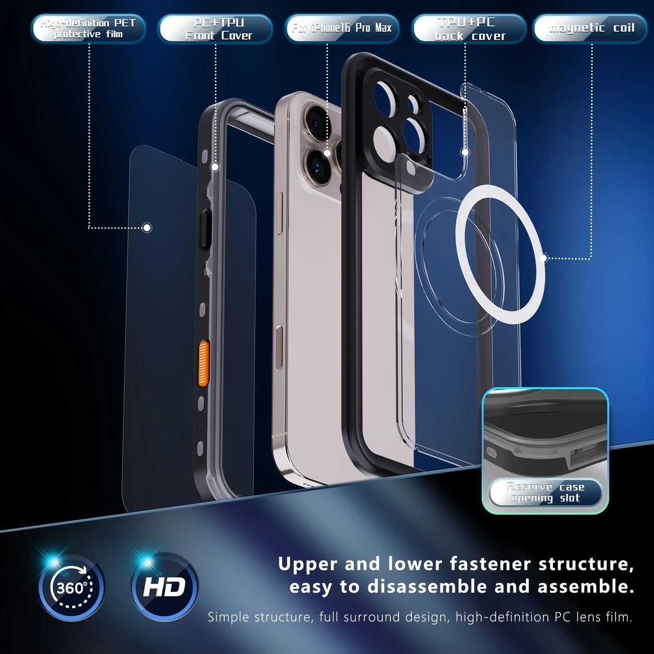 iPhone 16  Waterproof Phone Case IP68 Drop Protection Snow Dust Resistant with Lanyard for Swimming Skiing Off Road Adventures(blue)