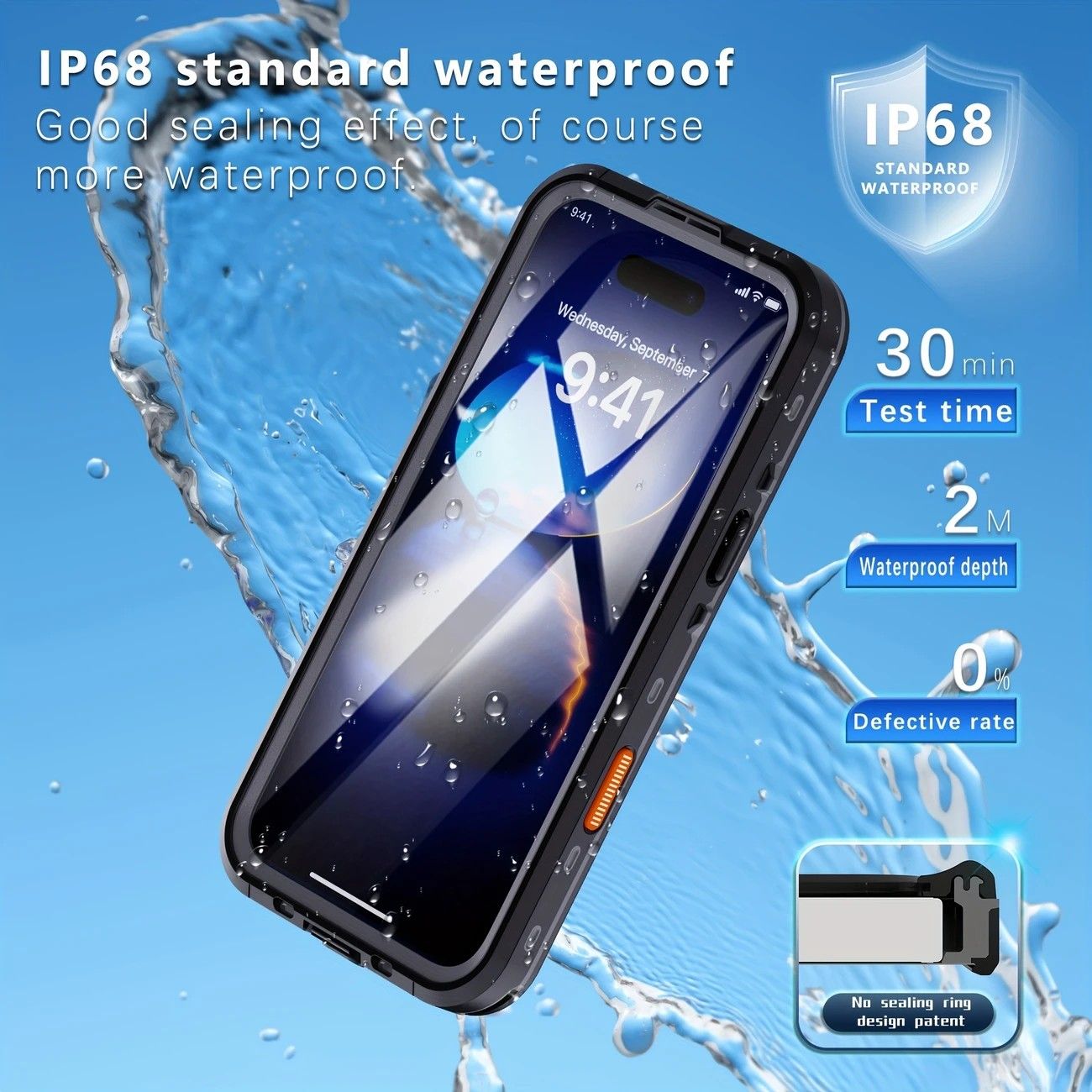 iPhone 16 Plus Waterproof Phone Case IP68 Drop Protection Snow Dust Resistant with Lanyard for Swimming Skiing Off Road Adventures(black)