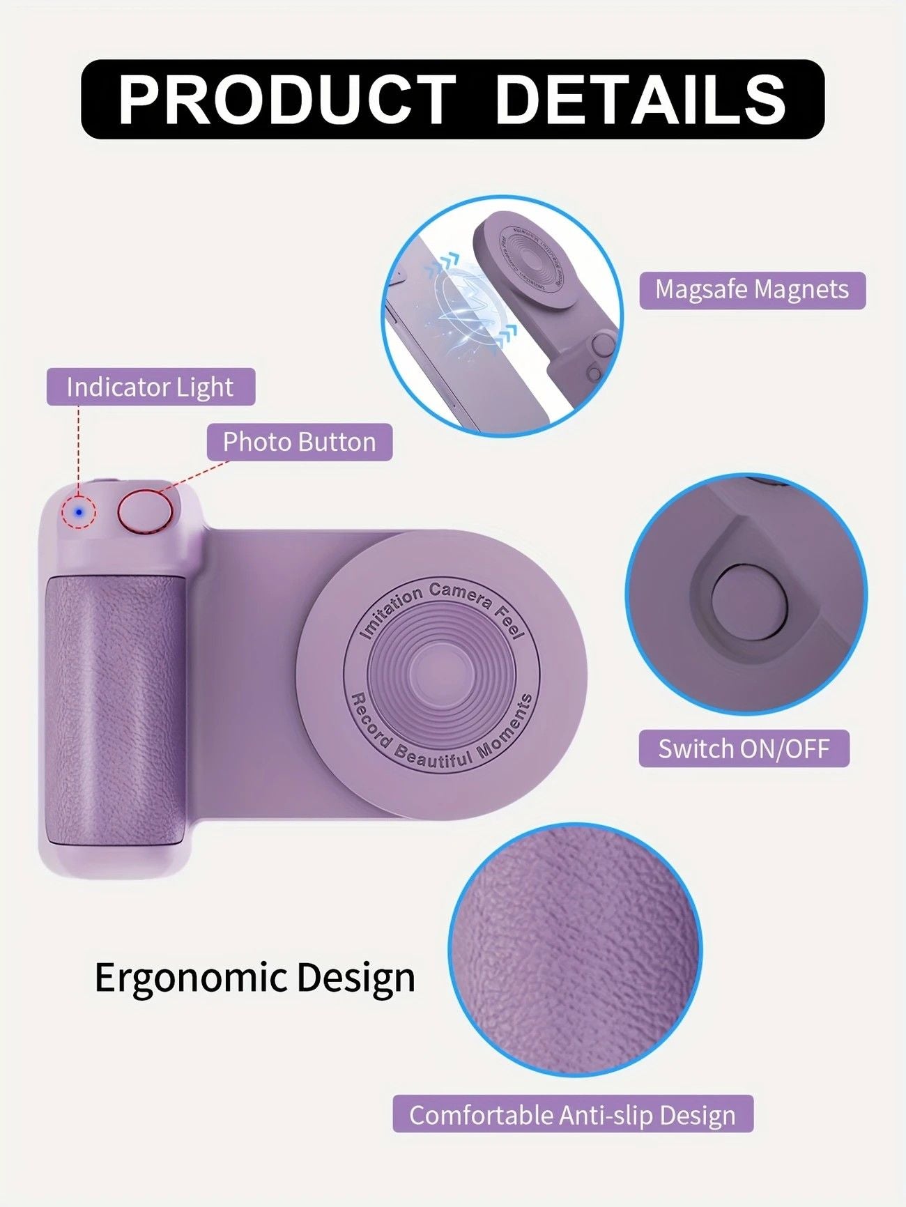 Magnetic Phone Photography Grip | Compatible with iPhone & Android, 360° Fill Light with Bluetooth Remote, Ideal for Live Streaming & Vlogging