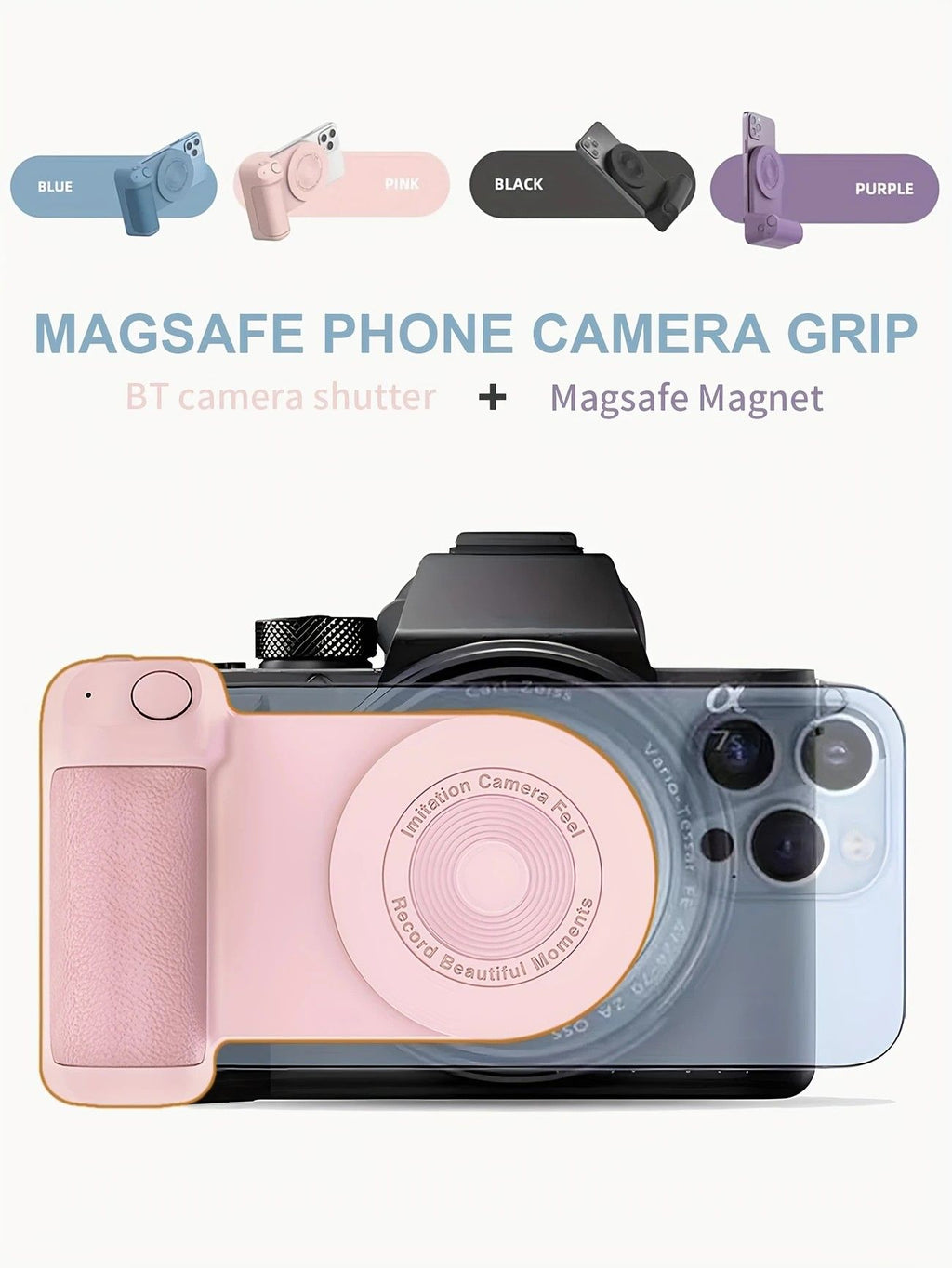 Magnetic Phone Photography Grip | Compatible with iPhone & Android, 360° Fill Light with Bluetooth Remote, Ideal for Live Streaming & Vlogging