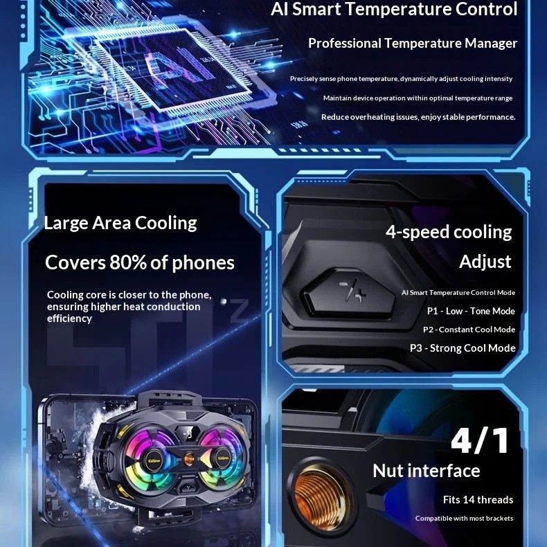 New Dual-Fan Phone Cooler with Digital Display – Designed for Gamers and Live Streamers.