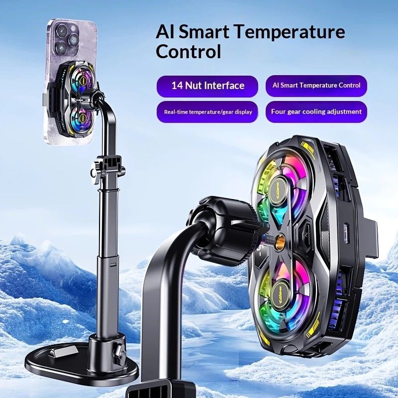 New Dual-Fan Phone Cooler with Digital Display – Designed for Gamers and Live Streamers.