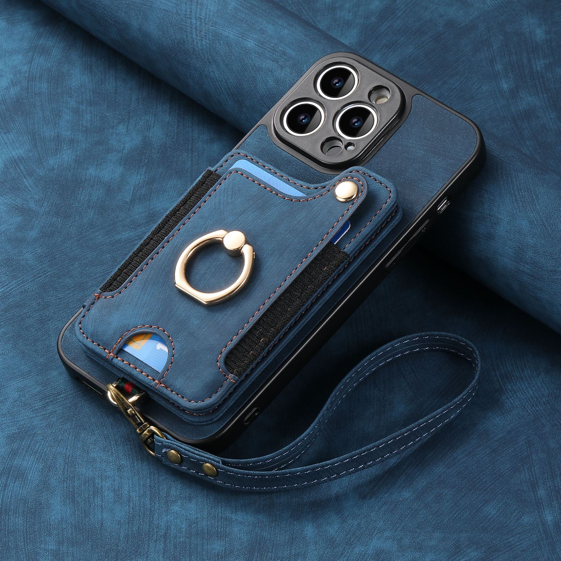 Mobile Phone Leather Case Compatible with iPhone RFID Anti-Theft Swipe Loop Buckle Rope Multifunctional Card Holder Black [With Leather Strap] Black [With Leather Lanyard]] iPhone 15 Pro Max