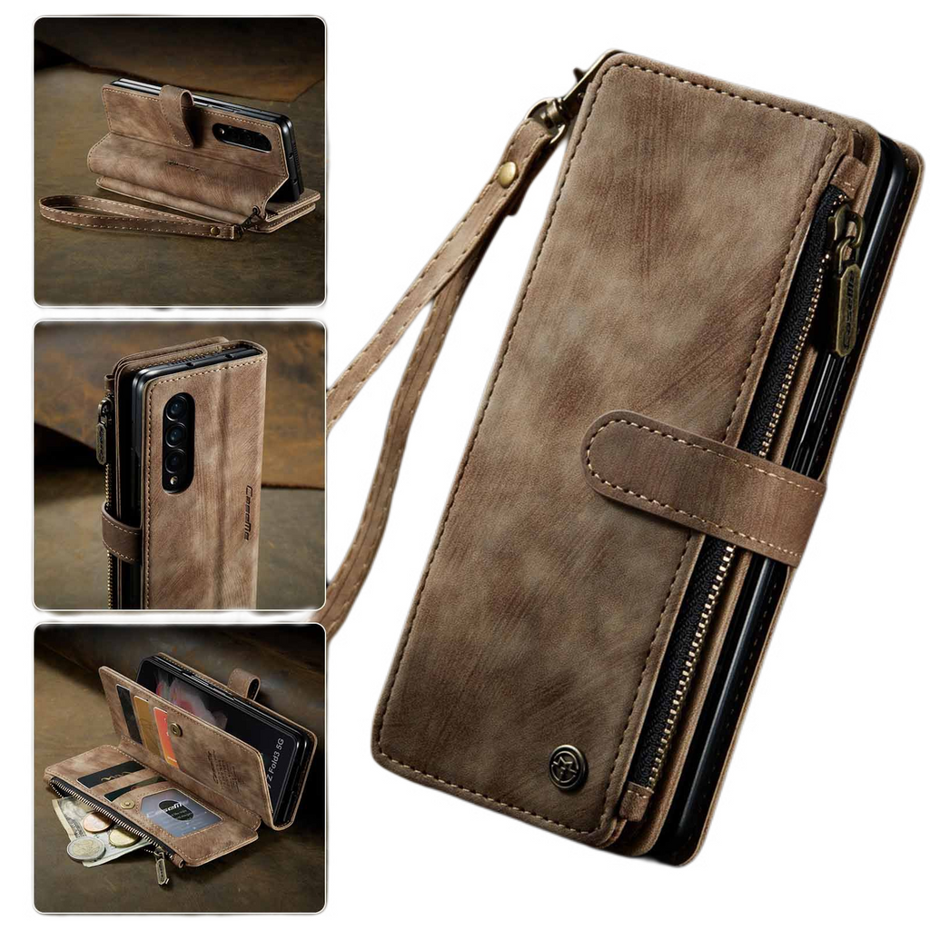 Samsung Galaxy Z Fold 3 Case - Retro Wallet with Card Slots, Magnetic Stand & Strap, Compatible with Samsung