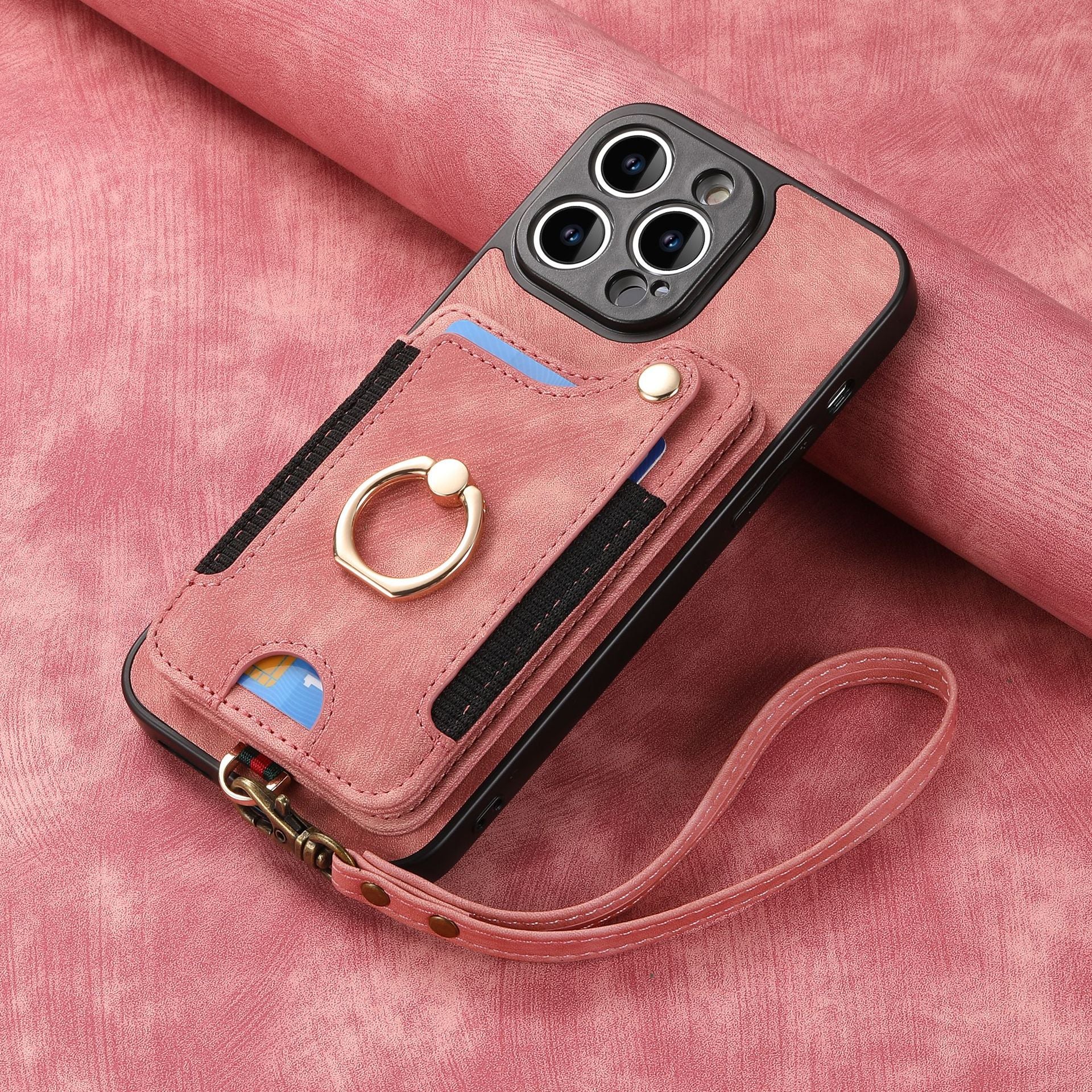 Suitable for iPhone mobile phone leather case RFID anti-theft brush ring buckle lanyard multifunctional card case Light Purple [With Leather Strap] Light Purple [With Leather Lanyard]] iPhone 11