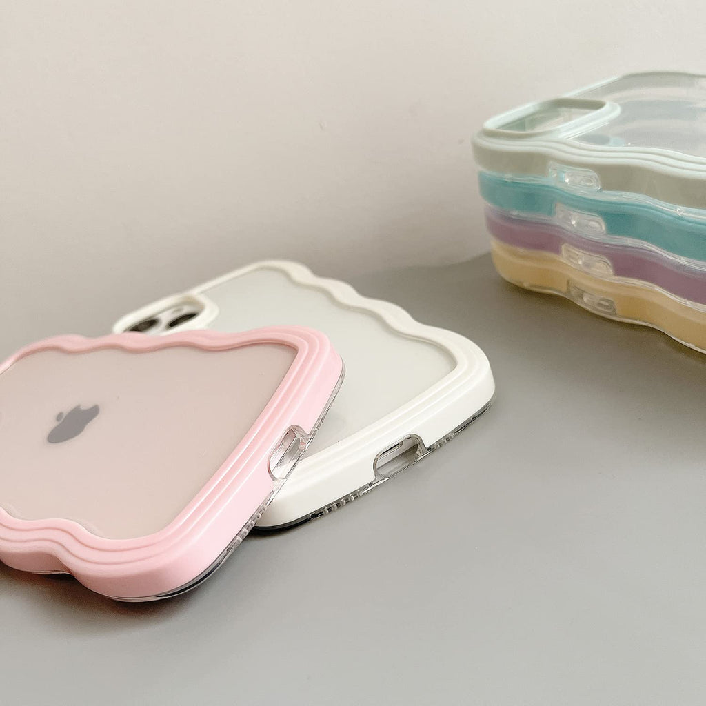 Transparent Cute Curly Simple Wavy Case, Aesthetic Design Bumper, Soft TPU for iPhone 14 Pro Max-White
