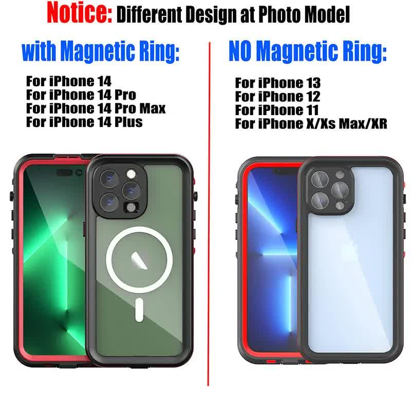 IP68 Waterproof Case for iPhone 15 14 13 12 11 Pro Max XS Max XR 7 8 RedPepper Transparent Protection Diving Underwater Swimming Outdoor Sports BK with Strap BK with Strap i-Phone 14 Pro Max