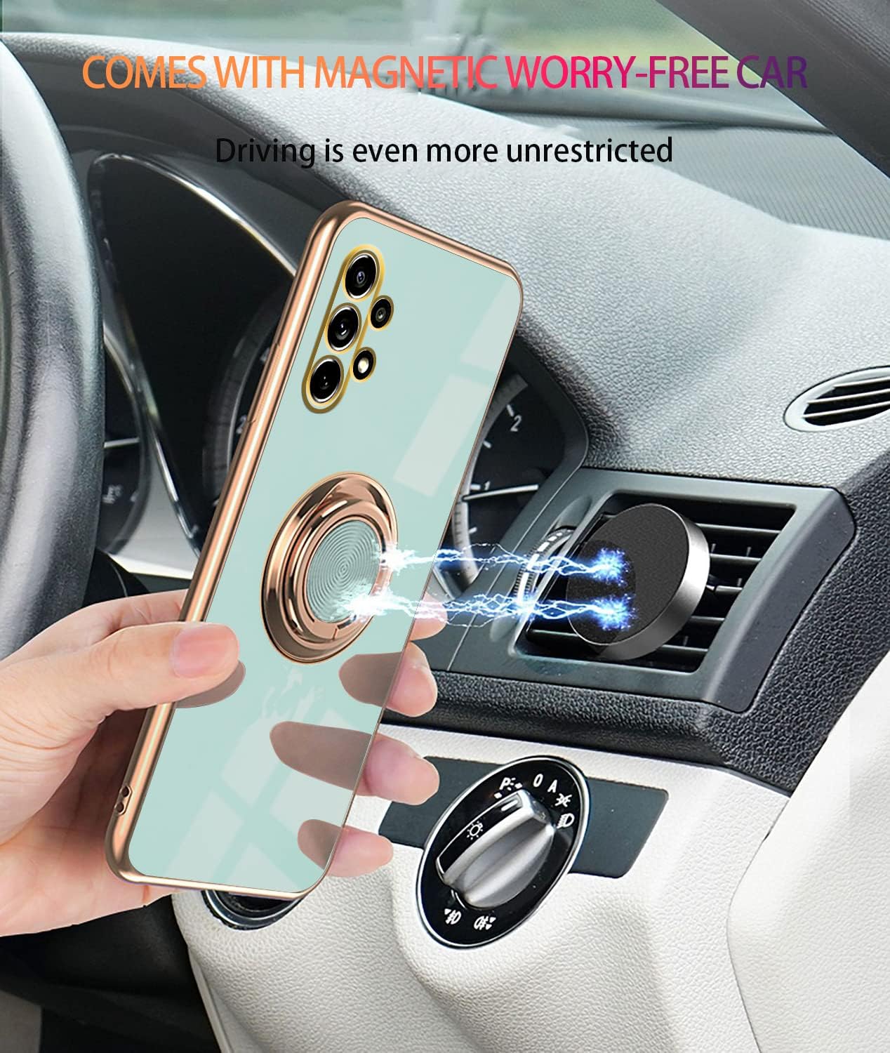 Case for Samsung Galaxy A32 5G (Green), Samsung A32 5G Case Shockproof, Plating 360 Degree Protection Magnetic Case Car Holder Case_yux