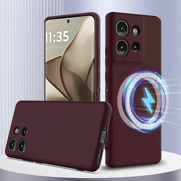 Case for Motorola Edge 50 5G MagSafe Compatible Liquid Silicone Case with Lanyard - Black Multicolor Burgundy