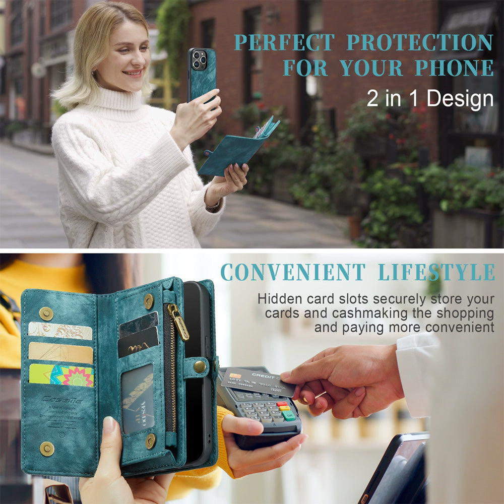 2-in-1 Detachable Wallet Case for iPhone 16 & Samsung, Retro Leather Flip Case with Card Holder & Magnetic Zipper, Dark Pink Dark Pink iPhone16 Pro Max