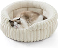 Cat Bed, Washable Round Cute Cat Beds for Indoor Cats, Super Soft Corduroy Pet Bed for Puppy and Kitten with Anti-Slip Bottom, 23''x23''x8.5'', Cream