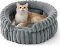 Cat Bed, Washable Round Cute Pet Beds for Indoor Cats, Super Soft Corduroy Kitten Bed with Anti-Slip Bottom, 20''x20''x8'', Warm Gray