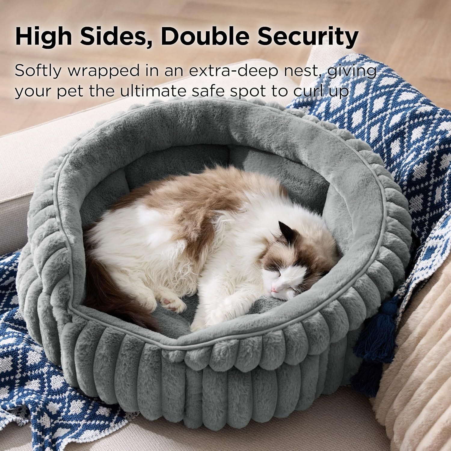 Cat Bed, Washable Round Cute Cat Beds for Indoor Cats, Super Soft Corduroy Pet Bed for Puppy and Kitten with Anti-Slip Bottom, 23''x23''x8.5'', Warm Gray