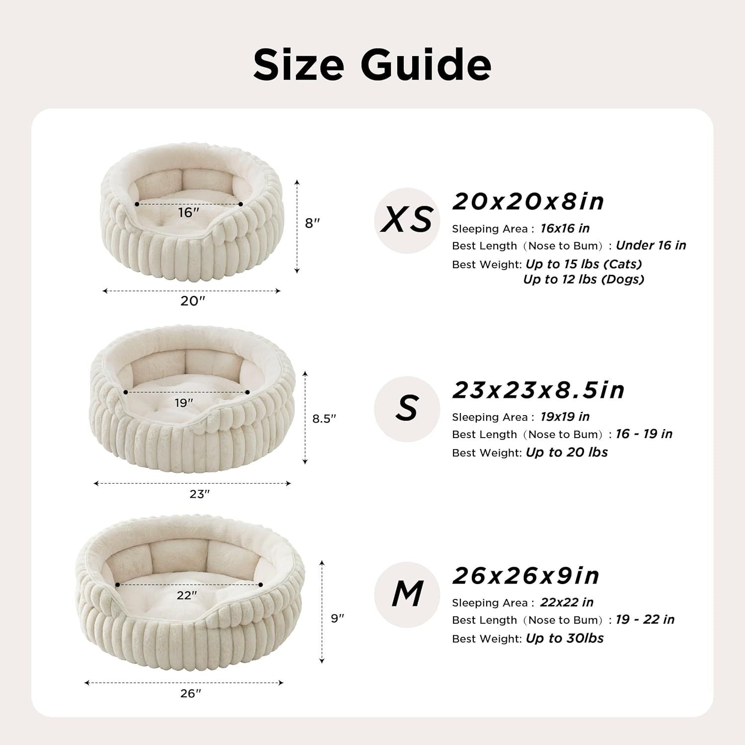 Cat Bed, Washable Round Cute Cat Beds for Indoor Cats, Super Soft Corduroy Pet Bed for Puppy and Kitten with Anti-Slip Bottom, 23''x23''x8.5'', Warm Gray