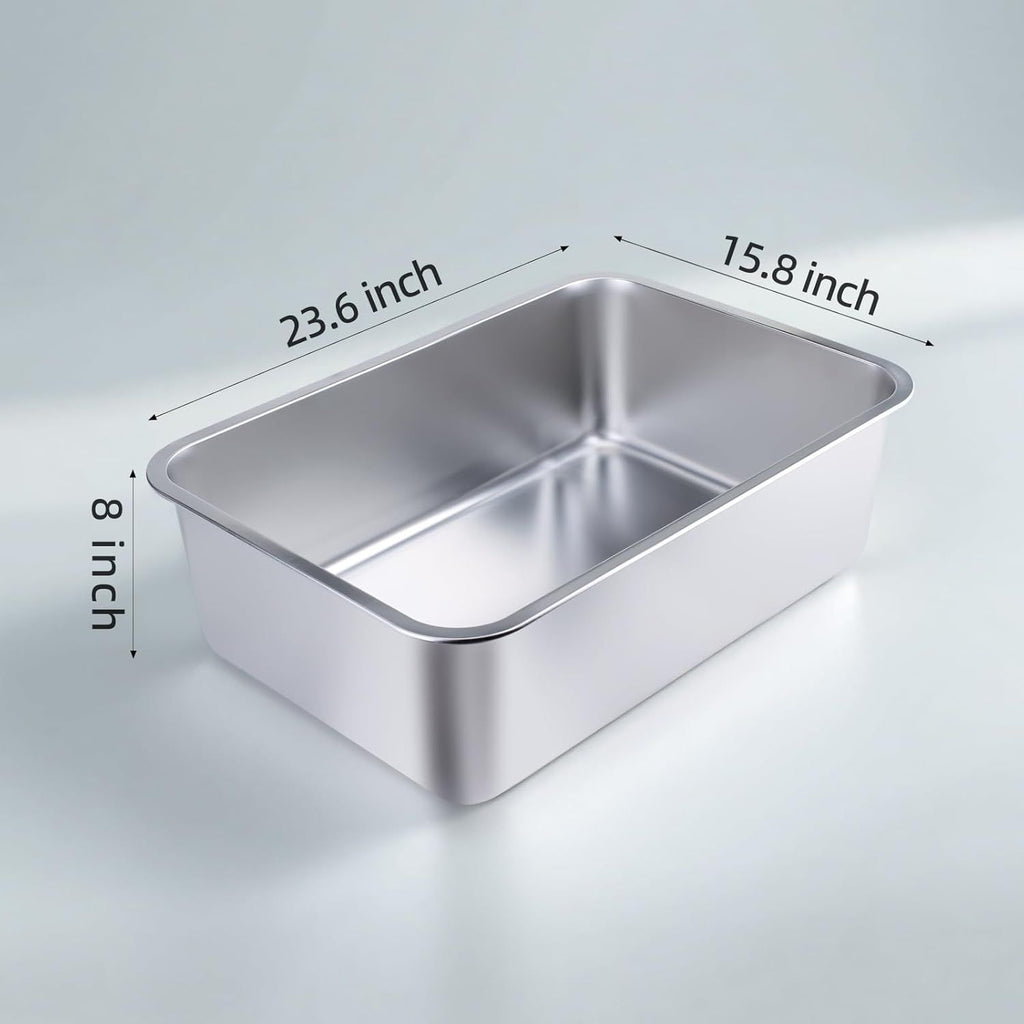 Stainless Steel Cat Litter Box - Large Metal High-Sided Pan for Cats, Pets, Non-Stick, Odor-Free, Easy to Clean, Splash-Proof, Durable (23.6" L x 15.8" W x 8" H)