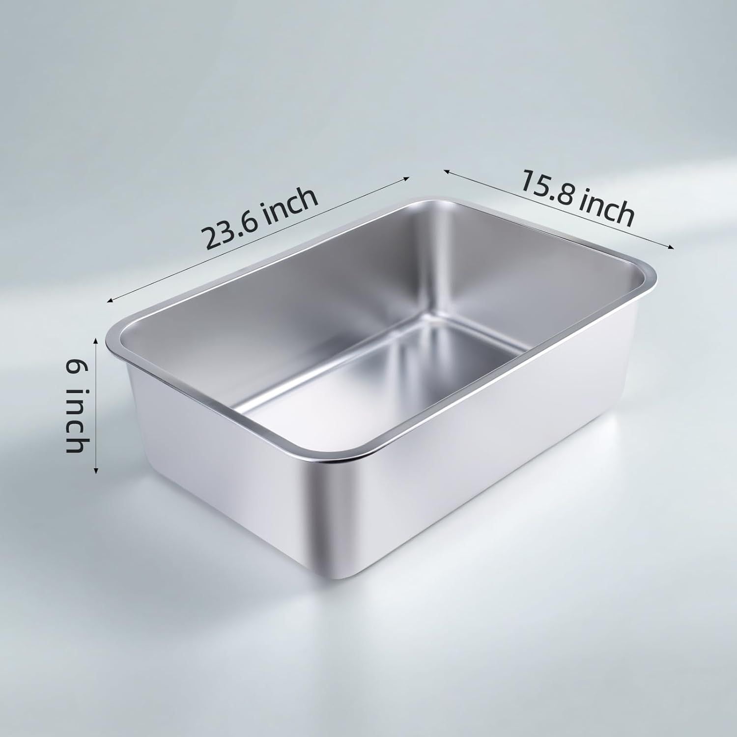 Stainless Steel Cat Litter Box - Large Metal High-Sided Pan for Cats, Pets, Non-Stick, Odor-Free, Easy to Clean, Splash-Proof, Durable (23.6" L x 15.8" W x 6" H)