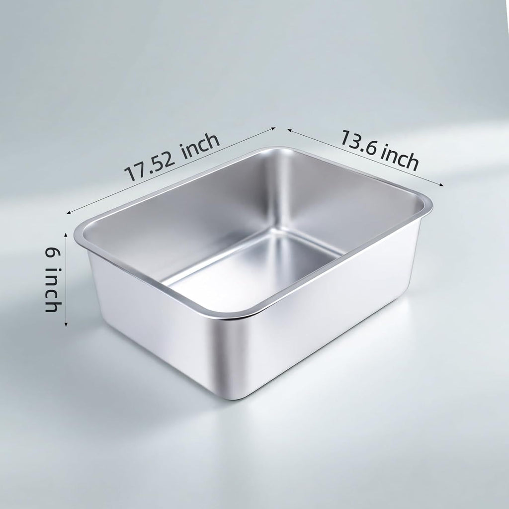 Stainless Steel Cat Litter Box - Large Metal High-Sided Pan for Cats, Pets, Non-Stick, Odor-Free, Easy to Clean, Splash-Proof, Durable (17.7" L x 13.8" W x 6" H)