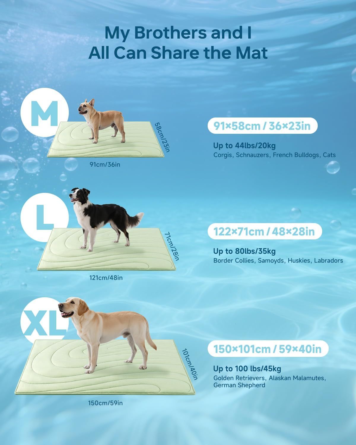Cooling Mat for Dogs, 59" x 40" Self-Cooling Dog Bed with Arc-Chill Technology 3.0(QMAX>0.5), Non-Slip Washable Pet Cooling Pad for X-Large Dogs, Indoor Outdoor Floor Mat - Green