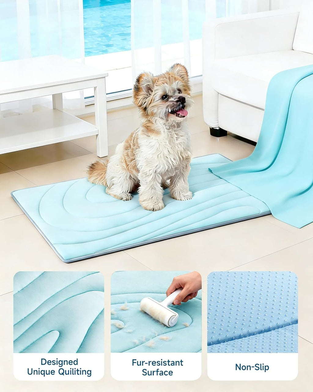 Cooling Mat for Dogs, 48"x28" Self-Cooling Pet Bed - Advanced Arc-Chill Technology 3.0 (QMAX>0.5) for Instant Cool, Non-Slip Washable Floor Mat for Large Dogs, Indoor Outdoor Use - Blue