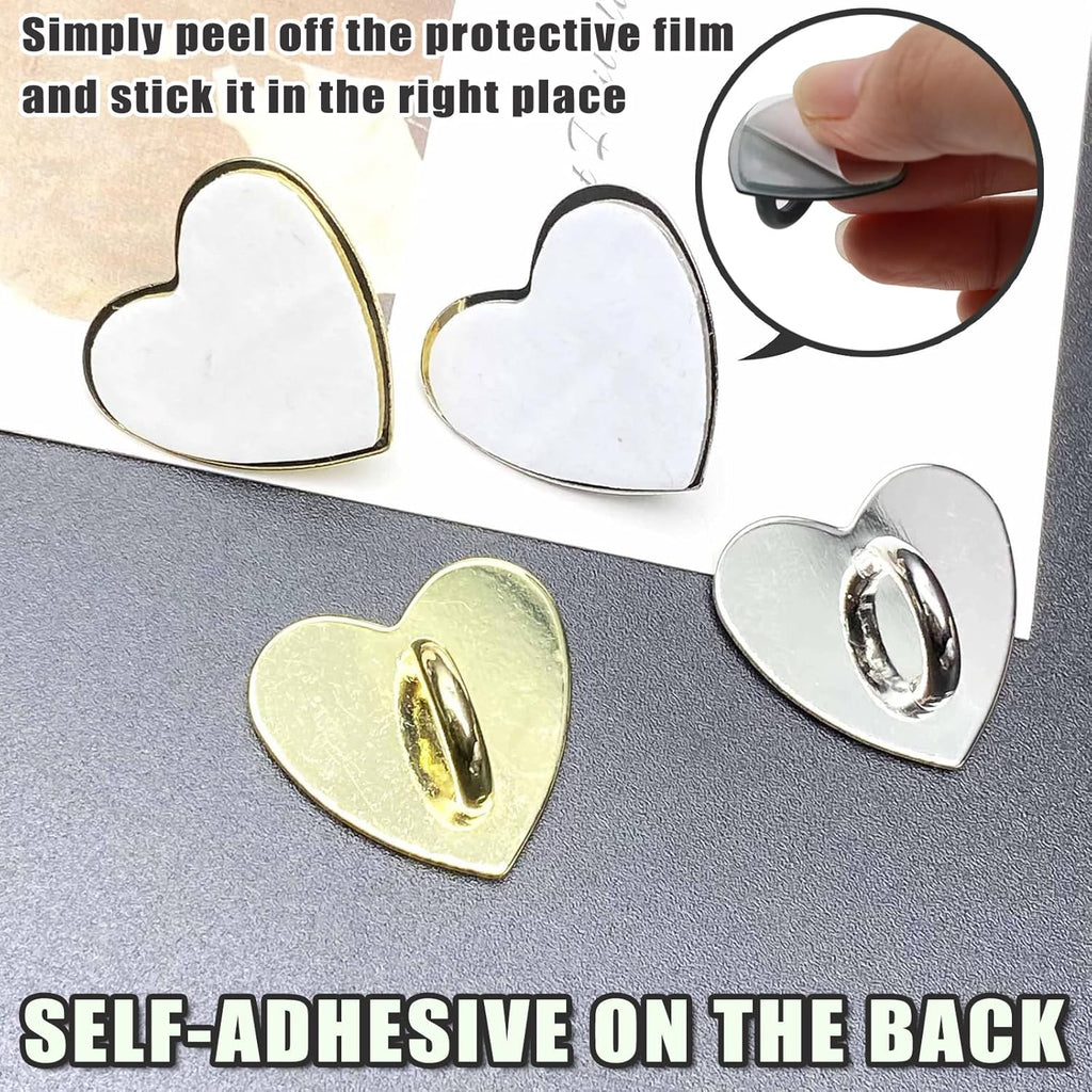 12 Pcs Phone Charm Hook Heart-Shaped Universal Adhesive Metal Hook Phone Keychain Hook Surface Plating Heart Cell Phone Ring Holder Suitable for Cell Phone Case Tablet DIY Hanging Accessories (Gold)