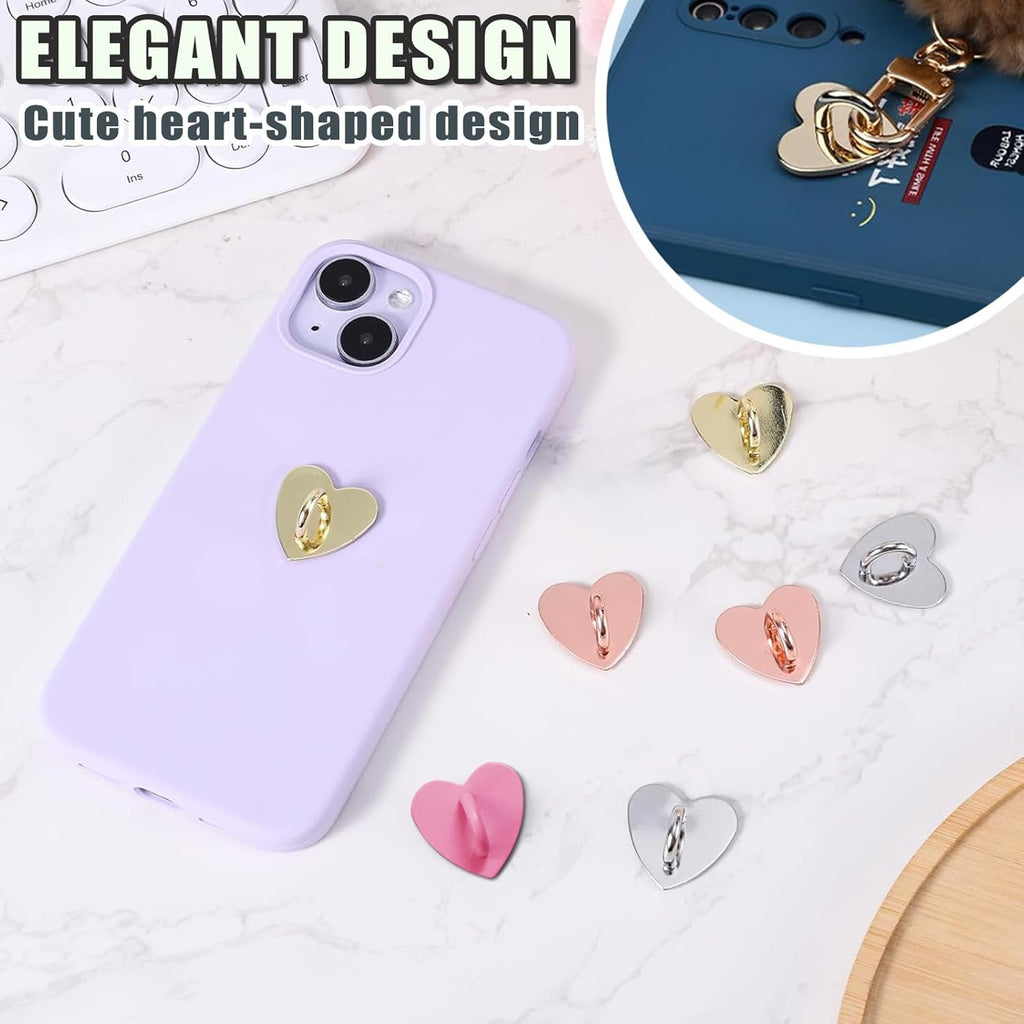 12 Pcs Phone Charm Hook Heart-Shaped Universal Adhesive Metal Hook Phone Keychain Hook Surface Plating Heart Cell Phone Ring Holder Suitable for Cell Phone Case Tablet DIY Hanging Accessories (Gold)
