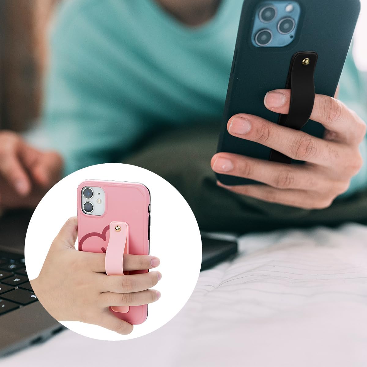 6 Pieces Phone Strap Grip, Telescopic Phone Finger Strap Stand, Assorted Colors Silicone Universal Finger Loop for Most Mobile Phones and Cell Phone Case (Vintage Colors)