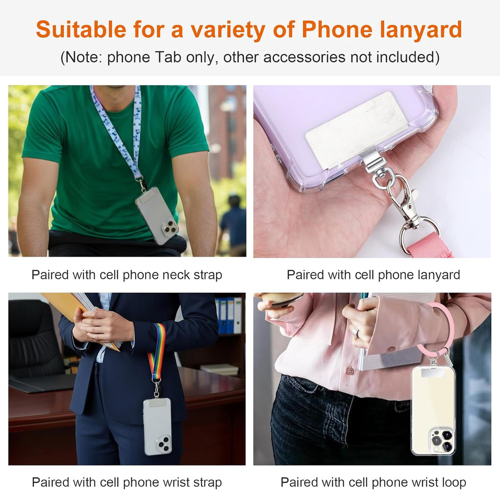 2PCS Rotatable 360° Phone Tether Tab, Stainless Steel Phone Lanyard Tab Rectangle Tether Tabs for Most Full Coverage Cases, Universal Cellphone Wrist Crossbody Strap(Silver)