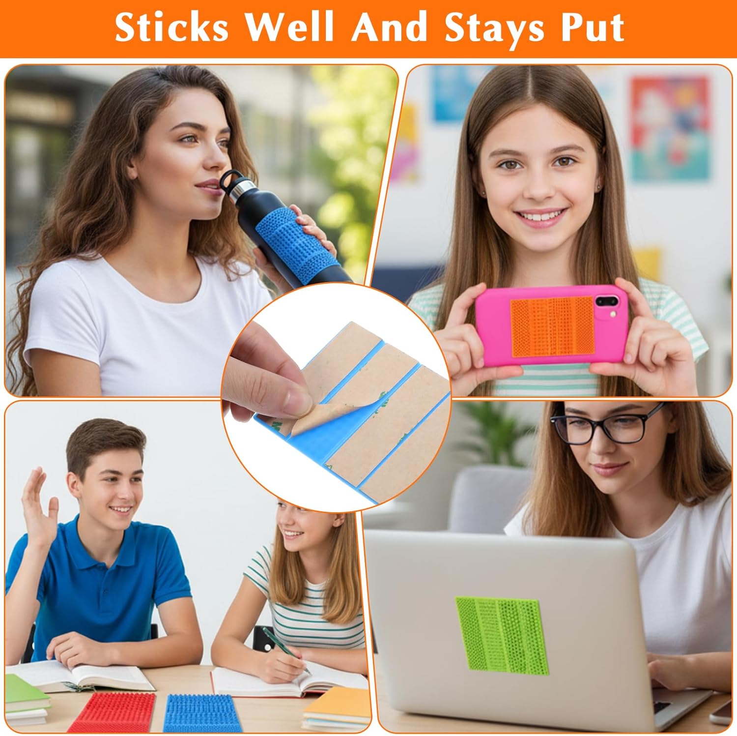 6 Pack Textured Sensory Stickers - Shimmeroo Silicone Fidget Strips for Relieve Anxiety Adults with ADHD Autism & Anxiety, Quiet Toys for Desk Travel Office Phone Case and Tablet Back(6 Colors)