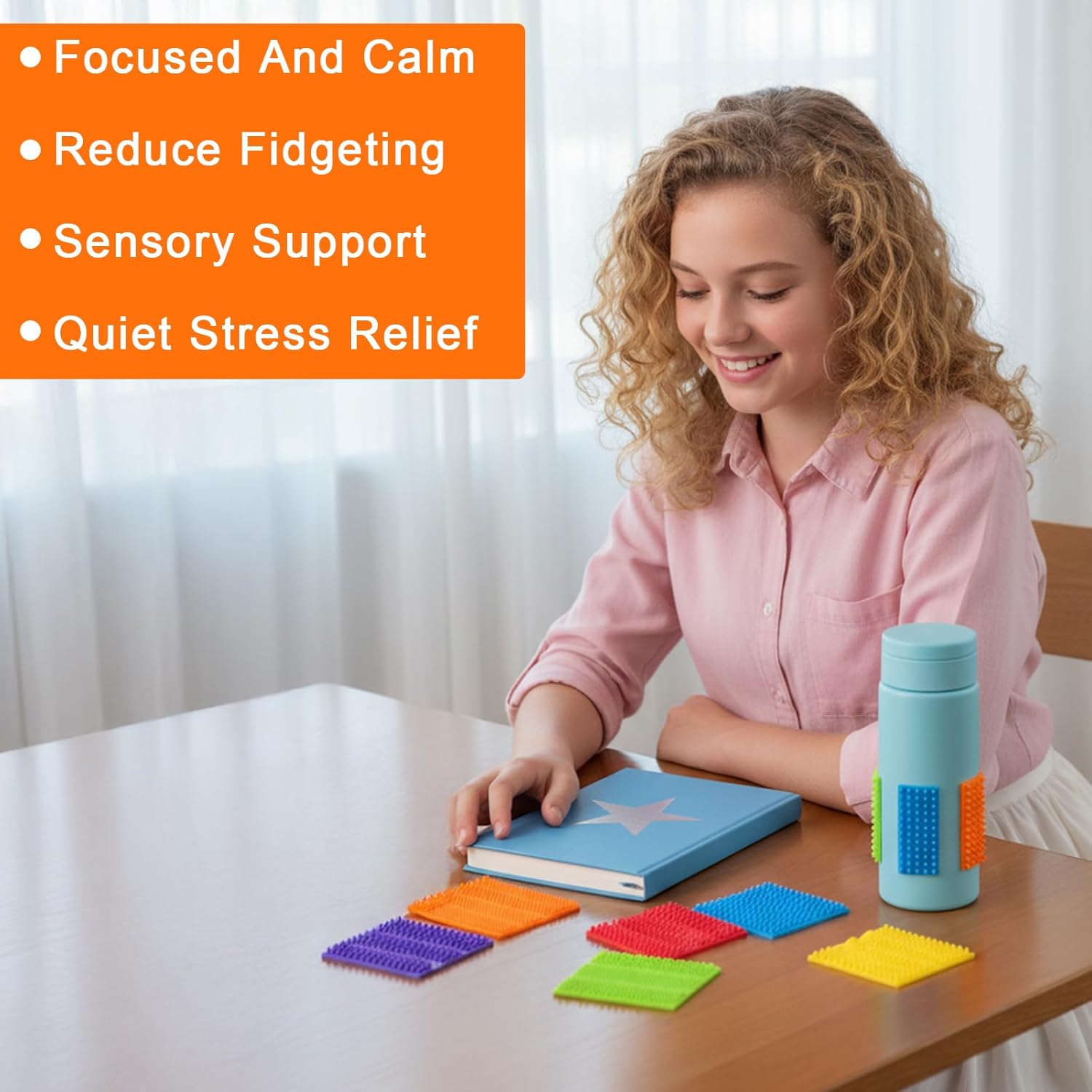 6 Pack Textured Sensory Stickers - Shimmeroo Silicone Fidget Strips for Relieve Anxiety Adults with ADHD Autism & Anxiety, Quiet Toys for Desk Travel Office Phone Case and Tablet Back(6 Colors)