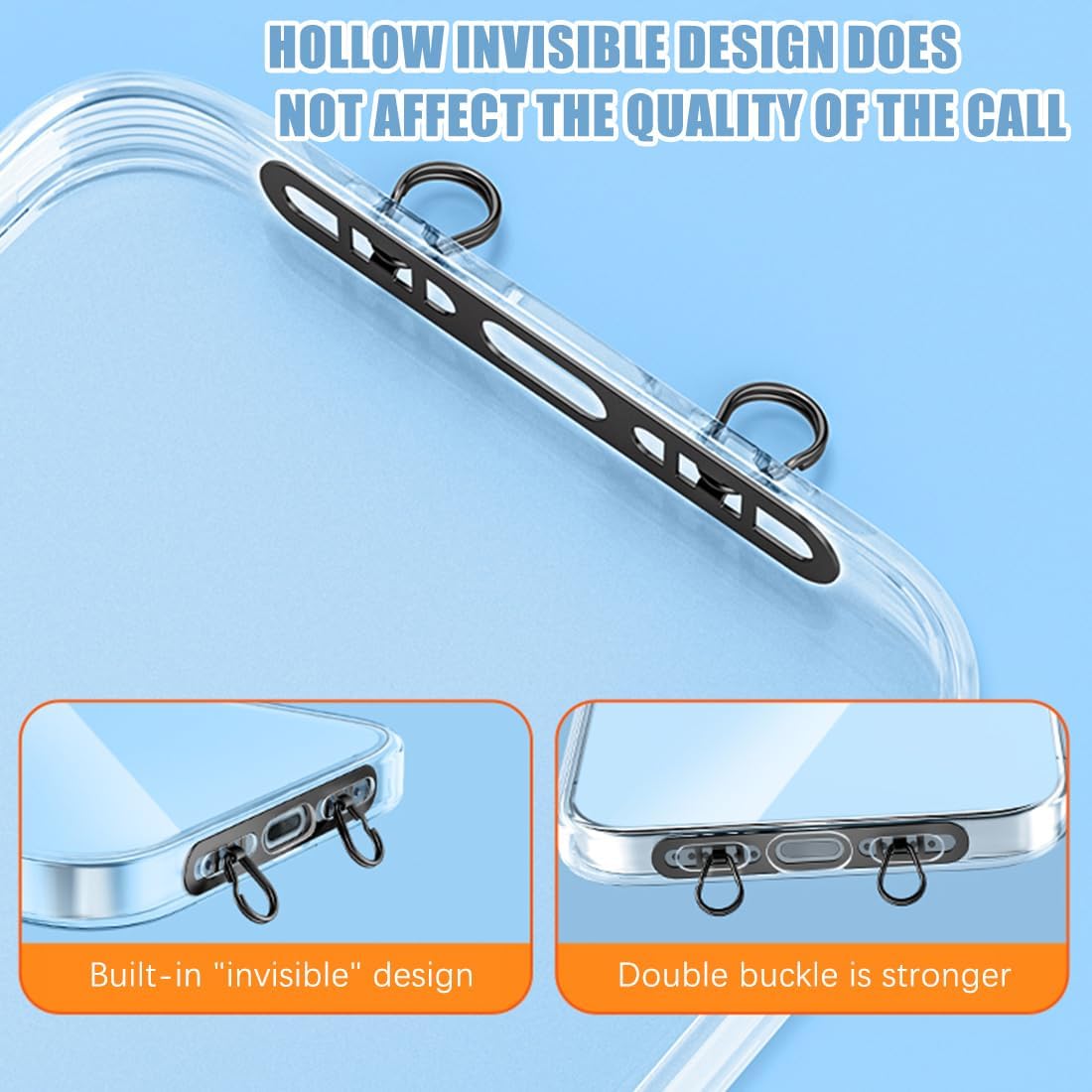 Phone Lanyard Pads 2PCS Universal Cell Phone Tether Tab Metal Ultra Thin Patch Non-Adhesive Phone Patches for Most Smartphones Cases (Black), Black, 4.6X 0.7CM