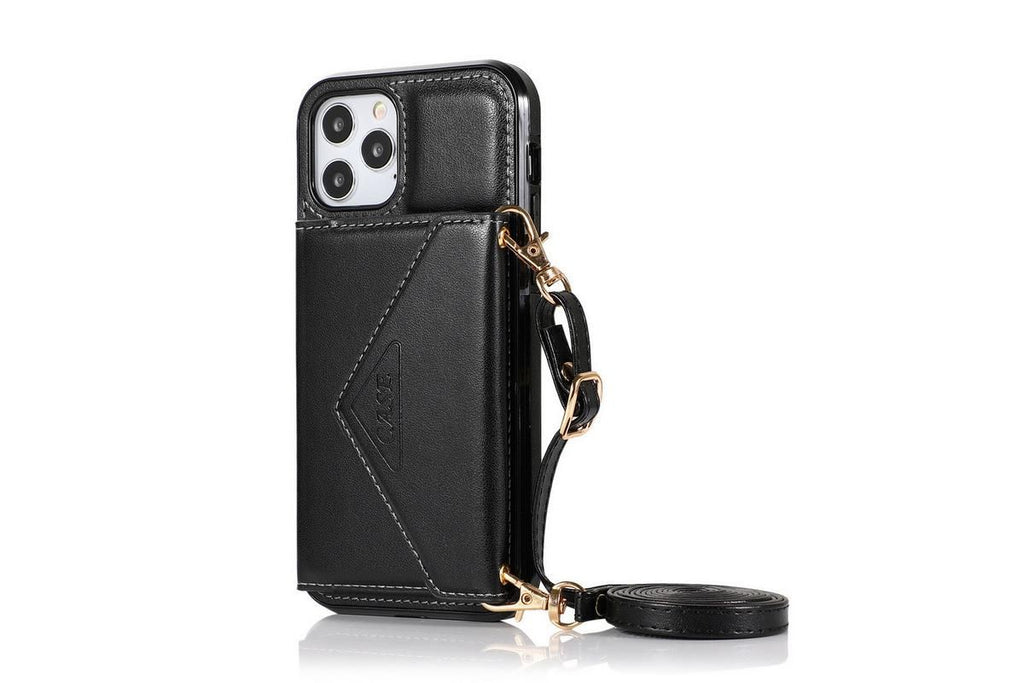 PU Leather Crossbody Phone Case Cover Wallet Card Holder for iPhone 13 Series -Black /iPhone13 6.1