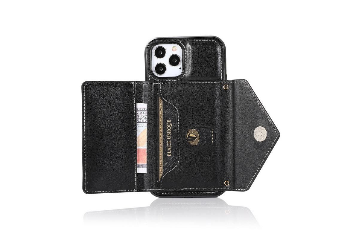 PU Leather Crossbody Phone Case Cover Wallet Card Holder for iPhone 13 Series -Black /iPhone13 6.1