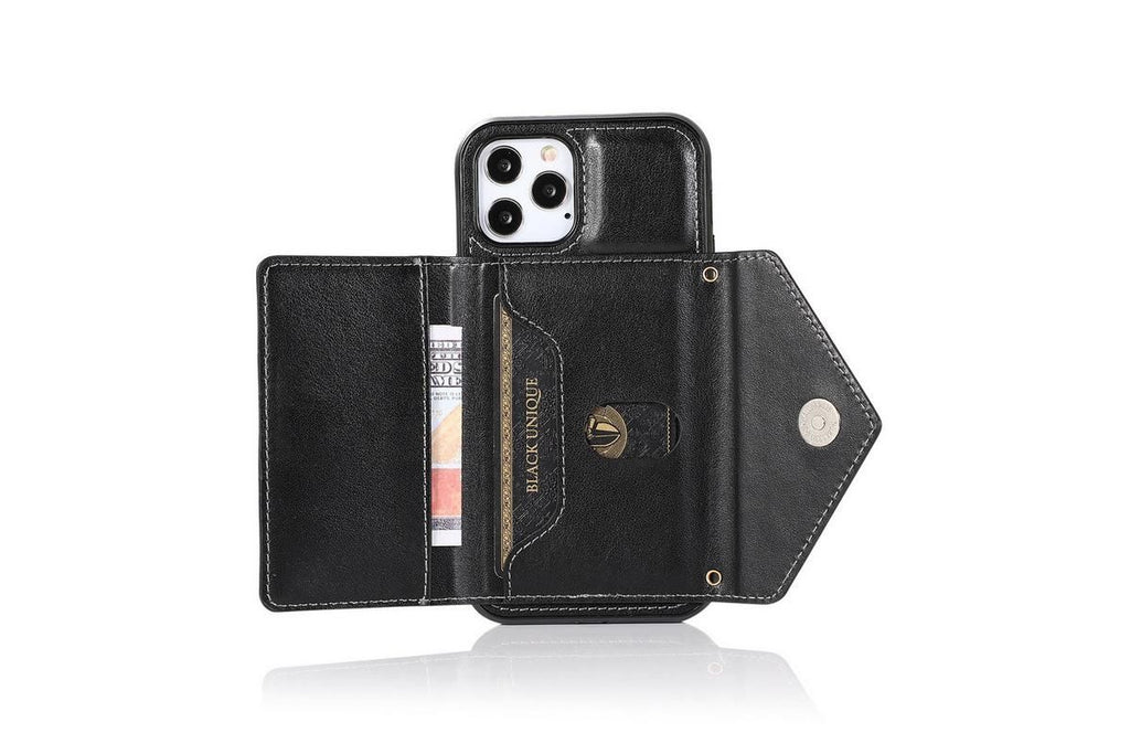 PU Leather Crossbody Phone Case Cover Wallet Card Holder for iPhone 13 Series -Black /iPhone13 Pro Max