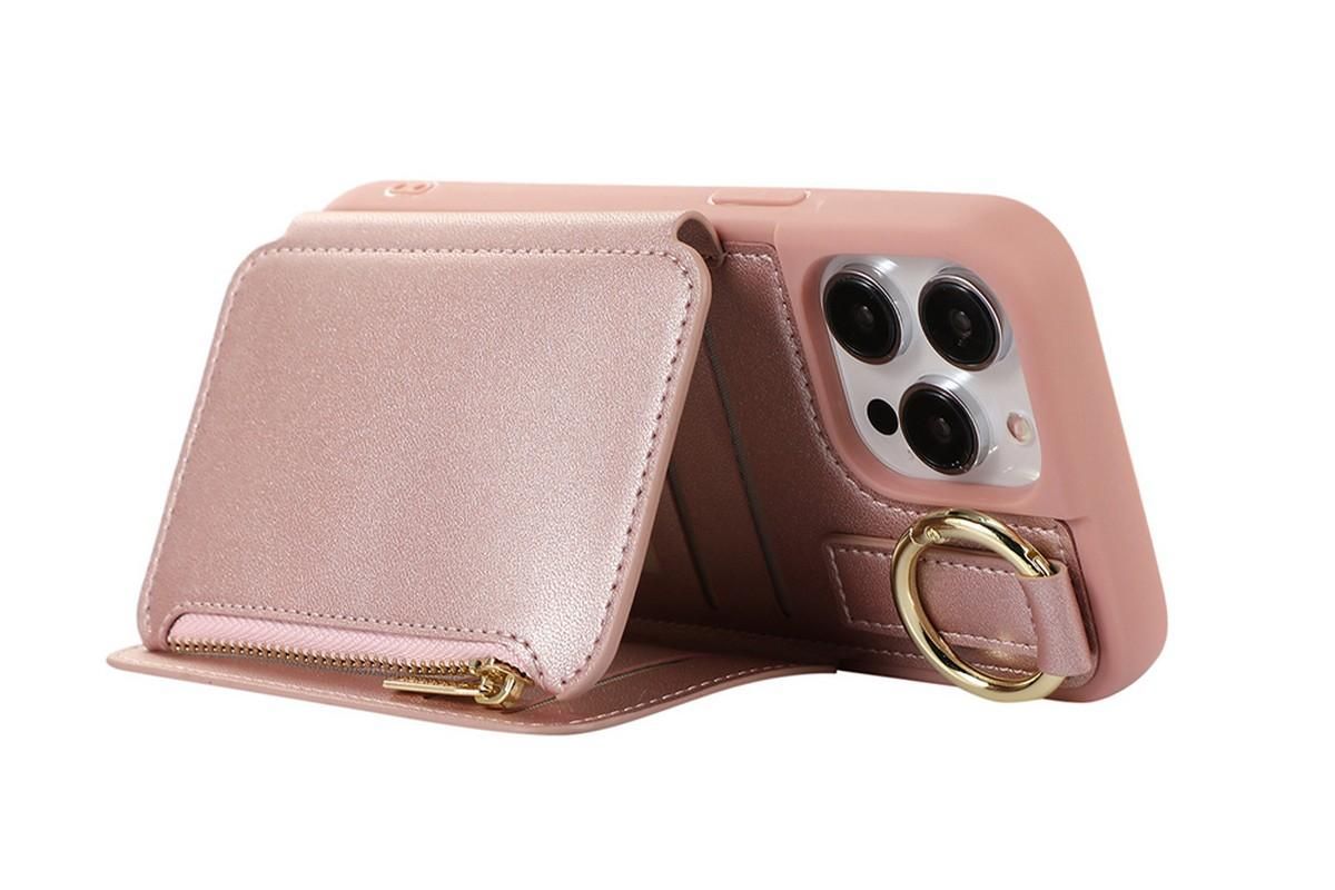 PU Leather Phone Case Wallet Purse for iPhone 14 Series -Rose Gold /iPhone 14 Pro