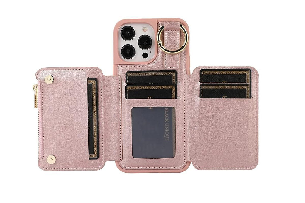 PU Leather Phone Case Wallet Purse for iPhone 14 Series -Rose Gold /iPhone 14 Pro Max