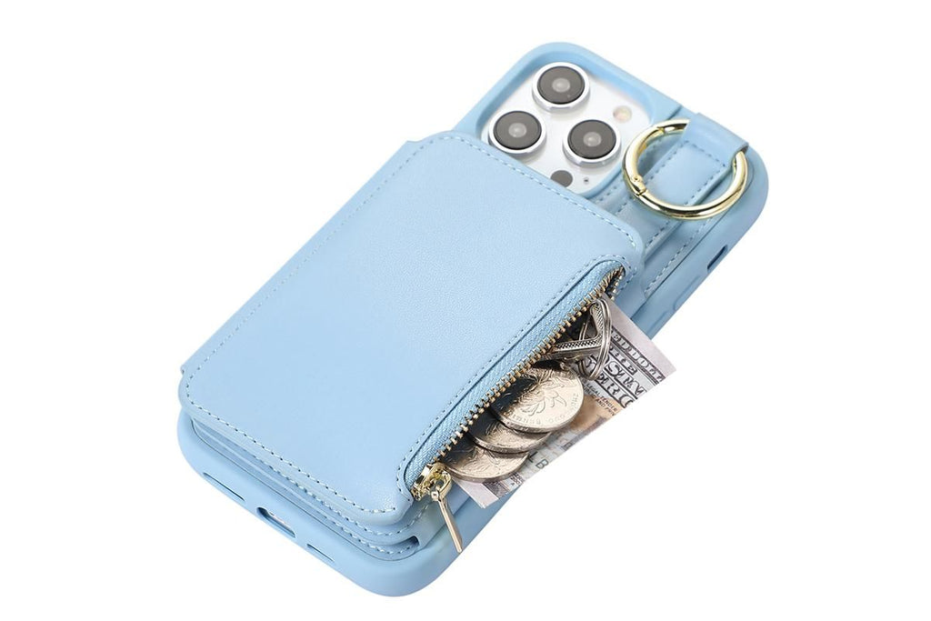 PU Leather Phone Case Wallet Purse for iPhone 14 Series -Blue /iPhone 14