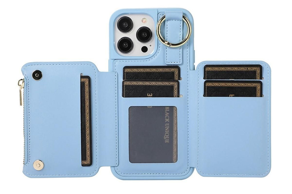 PU Leather Phone Case Wallet Purse for iPhone 14 Series -Blue /iPhone 14 Pro